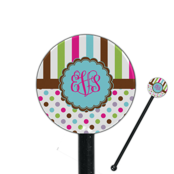 Custom Stripes & Dots 5.5" Round Plastic Stir Sticks - Black - Double Sided (Personalized)