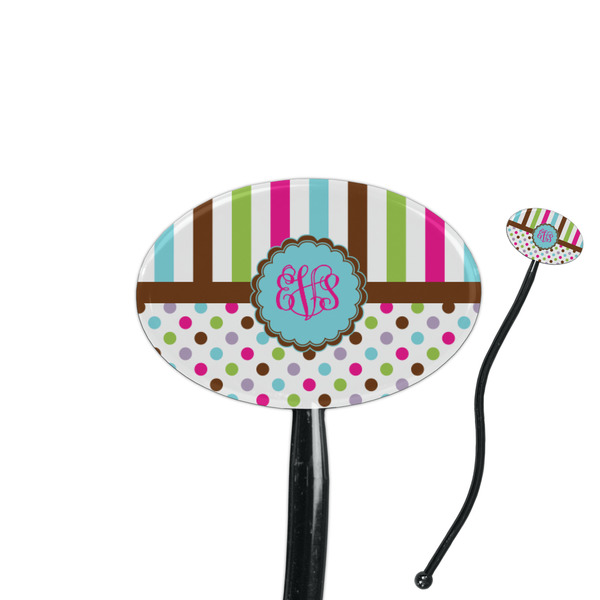 Custom Stripes & Dots 7" Oval Plastic Stir Sticks - Black - Single Sided (Personalized)