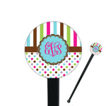 Stripes & Dots 7" Round Plastic Stir Sticks - Black - Double Sided (Personalized)