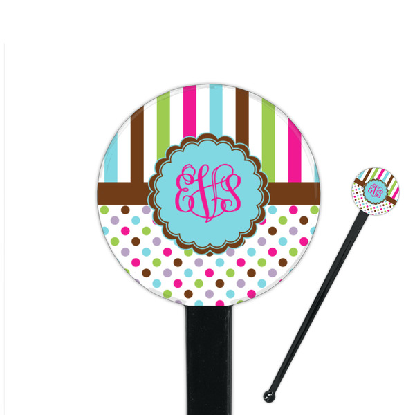 Custom Stripes & Dots 7" Round Plastic Stir Sticks - Black - Double Sided (Personalized)