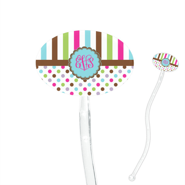 Custom Stripes & Dots 7" Oval Plastic Stir Sticks - Clear (Personalized)