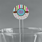 Stripes & Dots 7" Round Plastic Stir Sticks - Clear (Personalized)