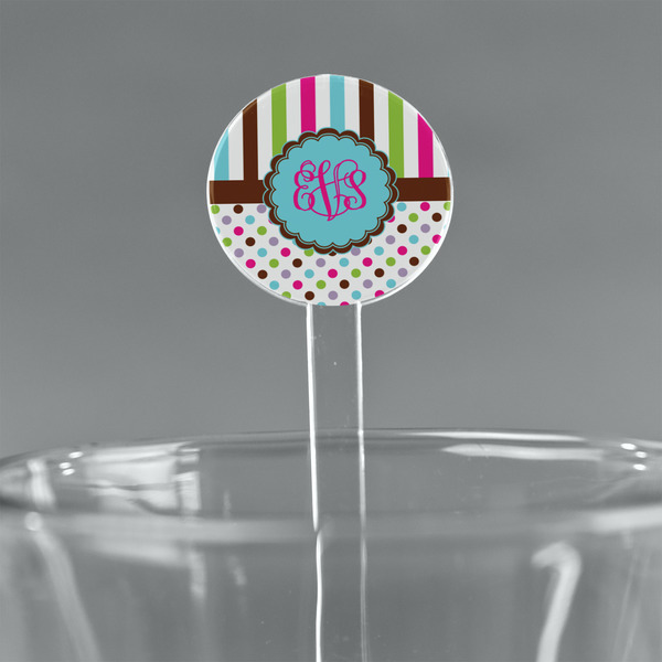 Custom Stripes & Dots 7" Round Plastic Stir Sticks - Clear (Personalized)