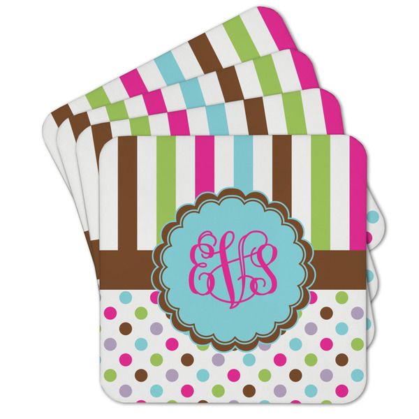 Custom Stripes & Dots Cork Coaster - Set of 4 w/ Monogram