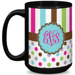 Stripes & Dots 15 Oz Coffee Mug - Black (Personalized)