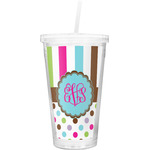 Stripes & Dots Double Wall Tumbler with Straw (Personalized)