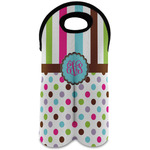Stripes & Dots Wine Tote Bag (2 Bottles) (Personalized)