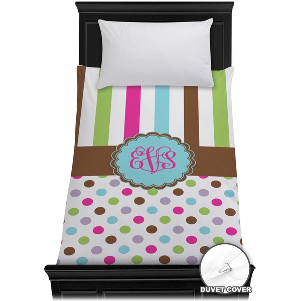 Custom Stripes & Dots Duvet Cover - Twin (Personalized)