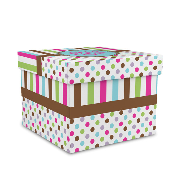 Custom Stripes & Dots Gift Box with Lid - Canvas Wrapped - Medium (Personalized)