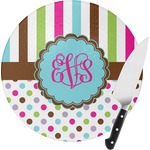 Stripes & Dots Round Glass Cutting Board (Personalized)