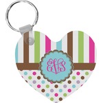 Stripes & Dots Heart Plastic Keychain w/ Monogram