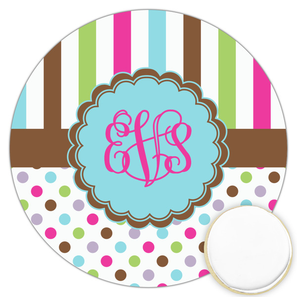 Custom Stripes & Dots Printed Cookie Topper - 3.25" (Personalized)