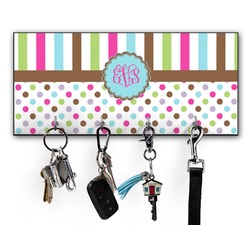 Stripes & Dots Key Hanger w/ 4 Hooks w/ Monogram