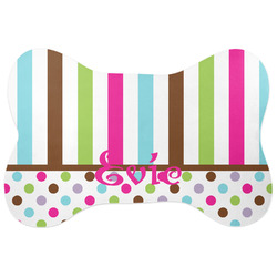 Stripes & Dots Bone Shaped Dog Food Mat (Large) (Personalized)