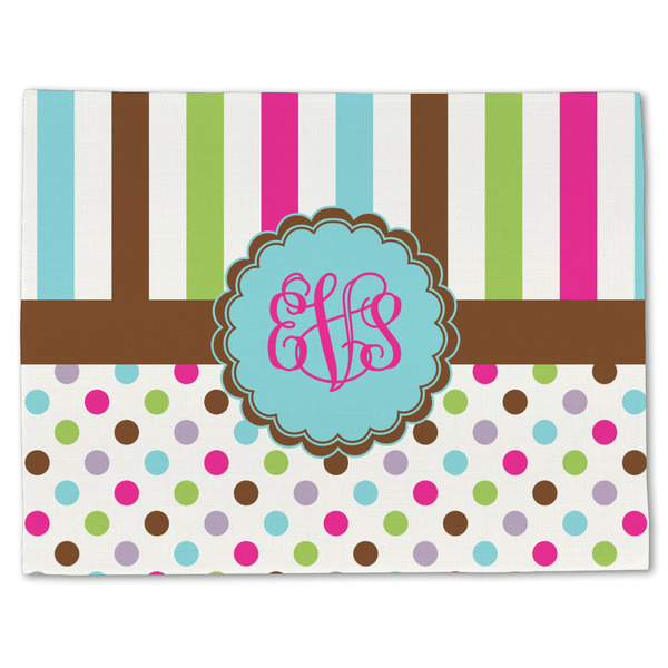 Custom Stripes & Dots Single-Sided Linen Placemat - Single w/ Monogram