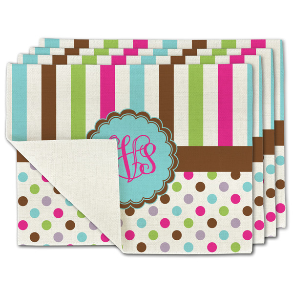 Custom Stripes & Dots Single-Sided Linen Placemat - Set of 4 w/ Monogram