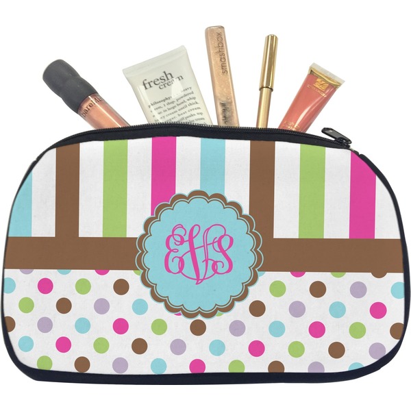 Custom Stripes & Dots Makeup / Cosmetic Bag - Medium (Personalized)