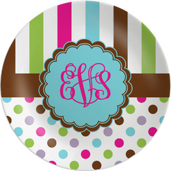 Stripes & Dots Melamine Salad Plate - 8" (Personalized)