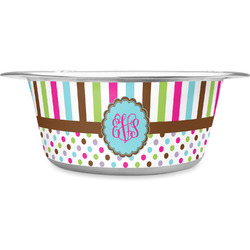 Stripes & Dots Stainless Steel Dog Bowl - Large (Personalized)