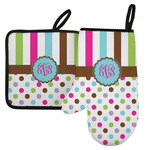 Stripes & Dots Left Oven Mitt & Pot Holder Set w/ Monogram