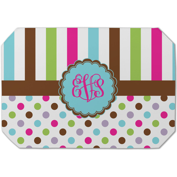 Custom Stripes & Dots Dining Table Mat - Octagon (Single-Sided) w/ Monogram