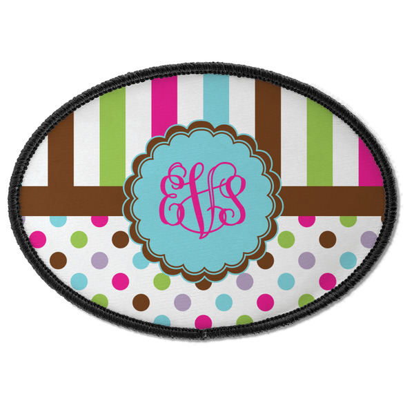 Custom Stripes & Dots Iron On Oval Patch w/ Monogram