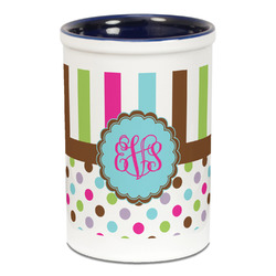 Stripes & Dots Ceramic Pencil Holders - Blue