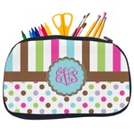 Stripes & Dots Neoprene Pencil Case - Medium w/ Monogram