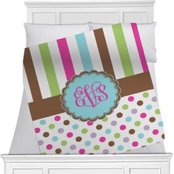 Stripes & Dots Minky Blanket - Twin / Full - 80"x60" - Double Sided (Personalized)