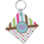 Stripes & Dots Diamond Plastic Keychain w/ Monogram