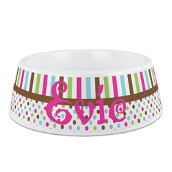 Stripes & Dots Plastic Dog Bowl - Medium (Personalized)