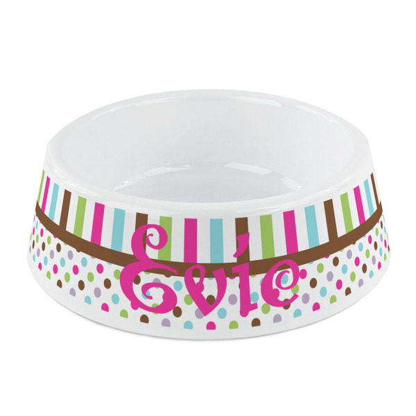 Custom Stripes & Dots Plastic Dog Bowl - Small (Personalized)