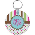 Stripes & Dots Round Plastic Keychain (Personalized)