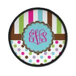 Stripes & Dots Iron On Round Patch w/ Monogram