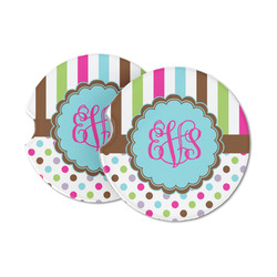 Stripes & Dots Sandstone Car Coasters - Set of 2 (Personalized)