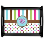 Stripes & Dots Black Wooden Tray - Large (Personalized)