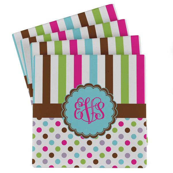 Custom Stripes & Dots Absorbent Stone Coasters - Set of 4 (Personalized)