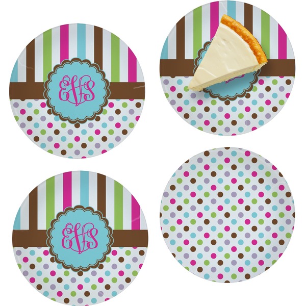 Custom Stripes & Dots Set of 4 Glass Appetizer / Dessert Plate 8" (Personalized)