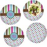 Stripes & Dots Set of 4 Glass Lunch / Dinner Plate 10" (Personalized)