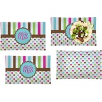 Stripes & Dots Set of 4 Glass Rectangular Lunch / Dinner Plate (Personalized)