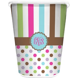 Stripes & Dots Waste Basket - Single Sided (White) (Personalized)