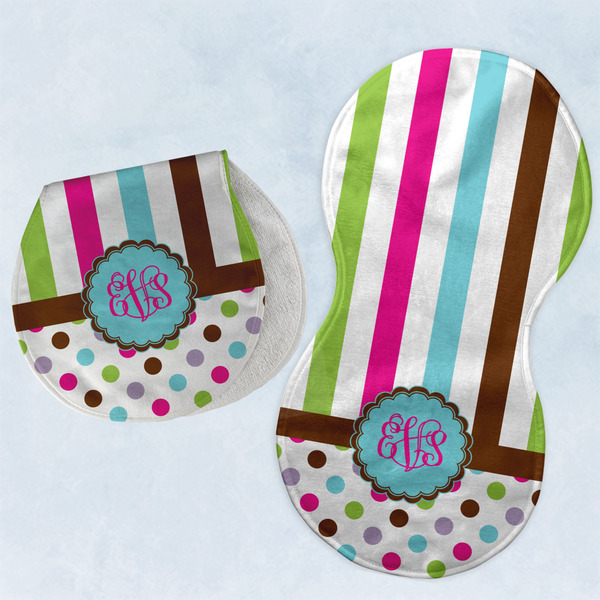 Custom Stripes & Dots Burp Pads - Velour - Set of 2 w/ Monogram