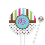 Stripes & Dots 5.5" Round Plastic Stir Sticks - White - Single Sided (Personalized)