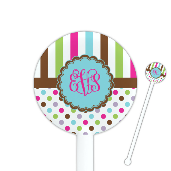 Custom Stripes & Dots 5.5" Round Plastic Stir Sticks - White - Single Sided (Personalized)