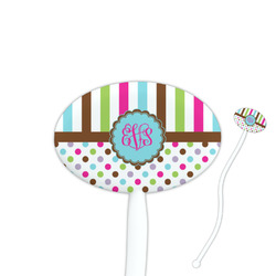 Stripes & Dots 7" Oval Plastic Stir Sticks - White - Double Sided (Personalized)