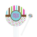 Stripes & Dots 7" Round Plastic Stir Sticks - White - Double Sided (Personalized)