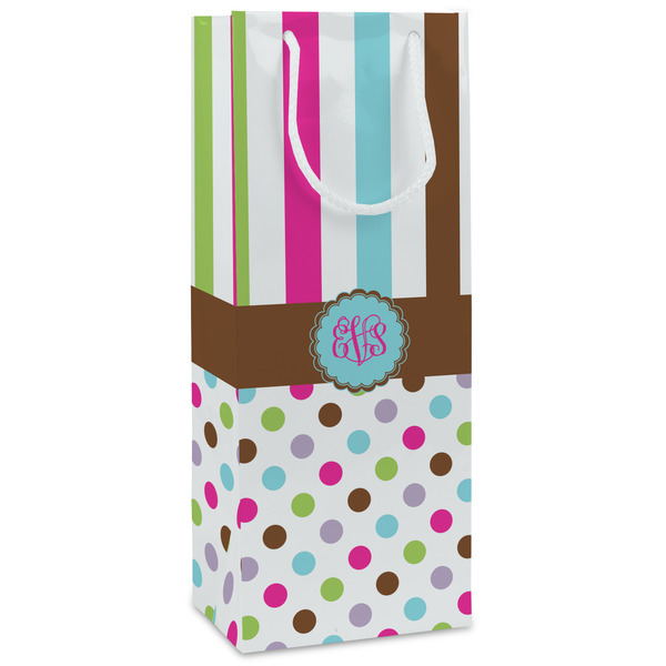 Custom Stripes & Dots Wine Gift Bags - Matte (Personalized)