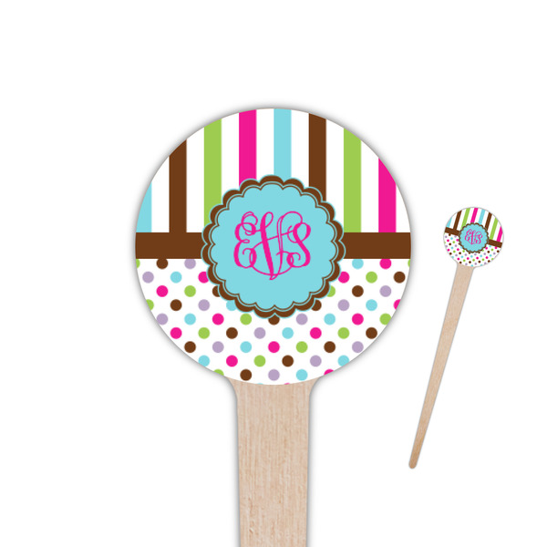 Custom Stripes & Dots 4" Round Wooden Food Picks - Double Sided (Personalized)