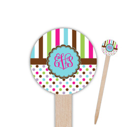 Stripes & Dots 6" Round Wooden Food Picks - Single Sided (Personalized)