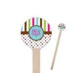 Stripes & Dots 6" Round Wooden Stir Sticks - Single Sided (Personalized)